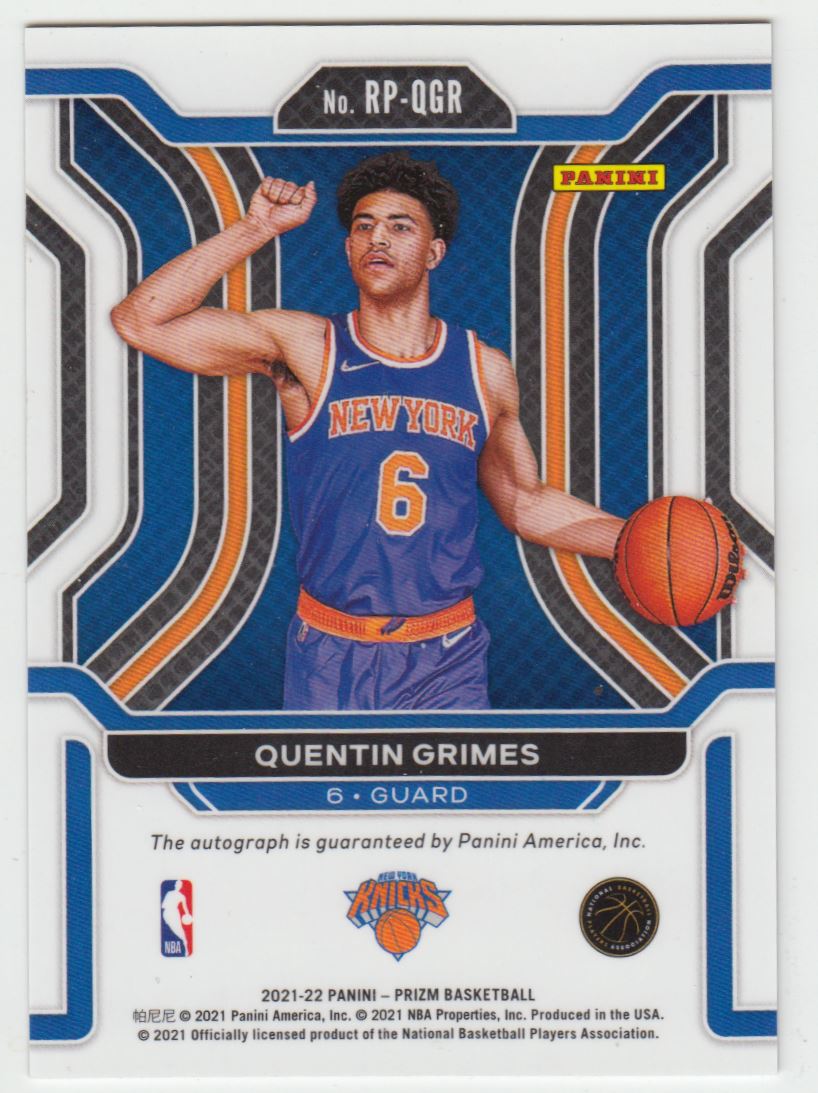 2021-22 Panini Prizm Rookie Penmanship Quentin Grimes #RP-QGR card back image
