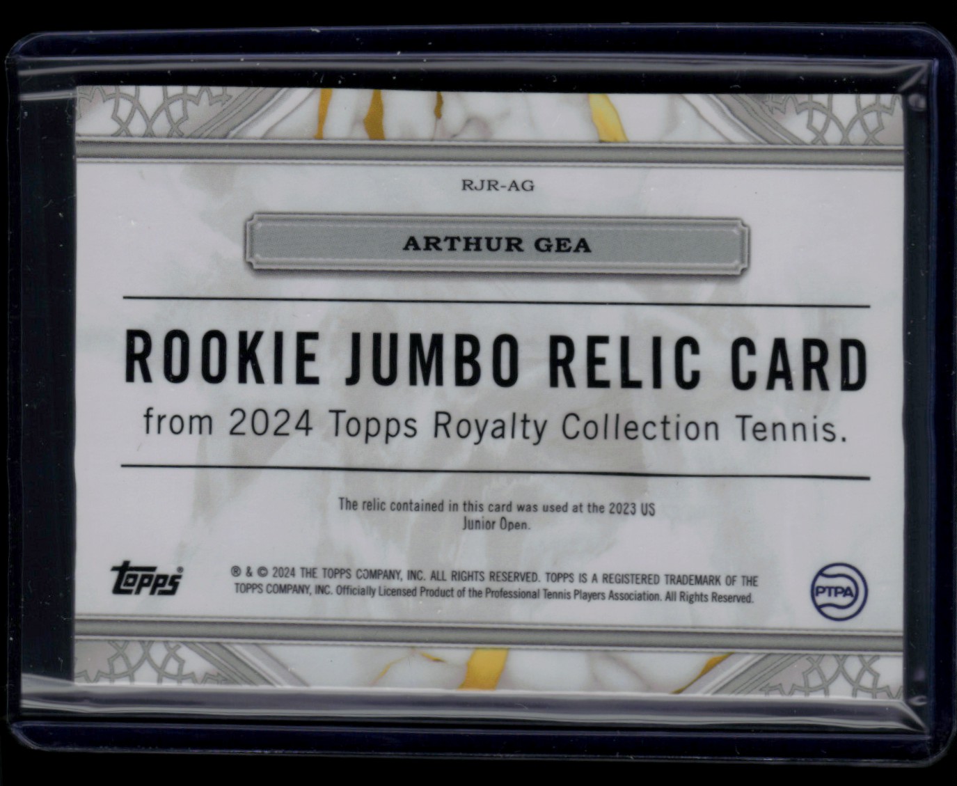 2024 Topps Royalty Tennis Rookie Jumbo Relic ARTHUR GEA #RJR-AG card back image