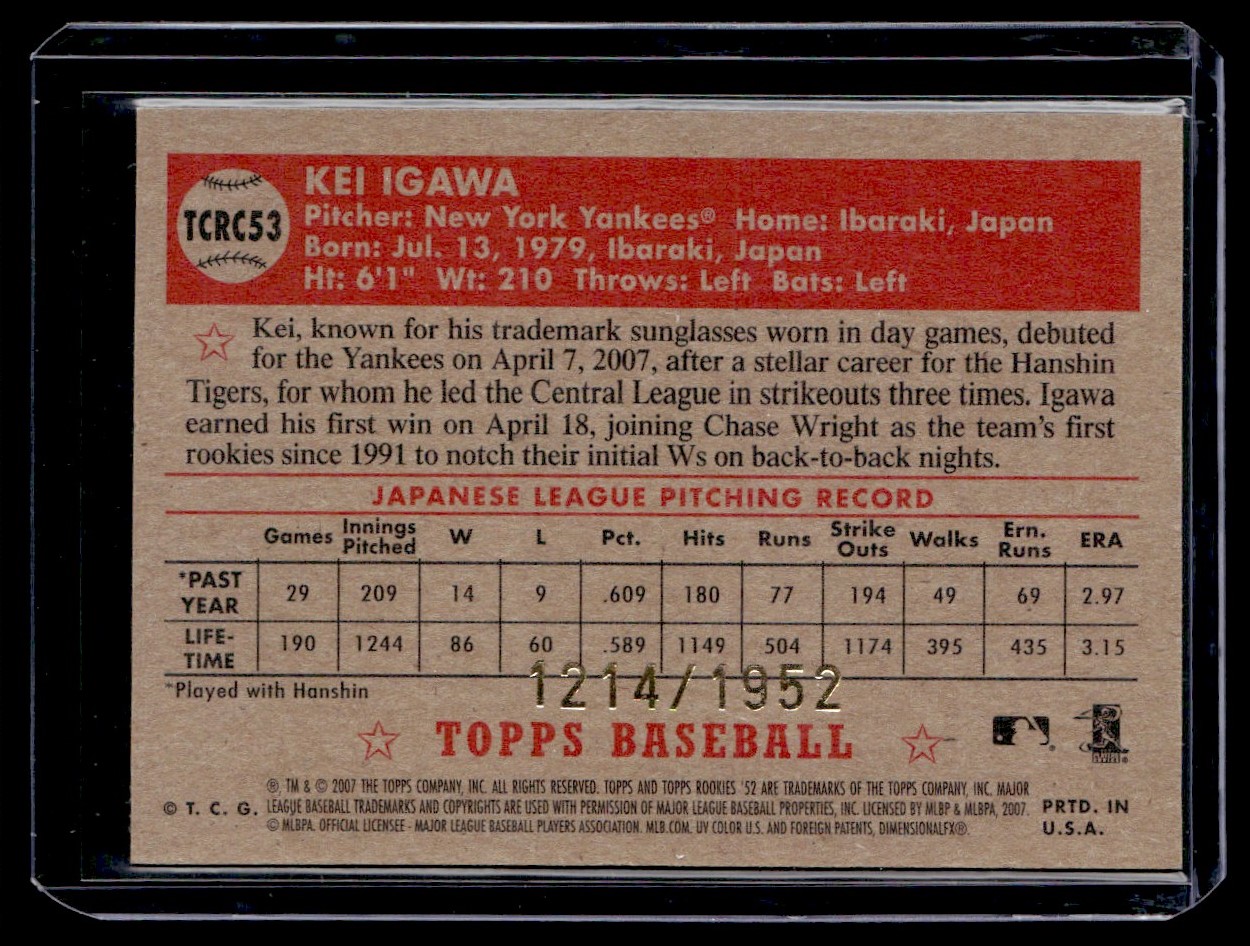 2007 Topps Rookie 1952 Edition Chrome Kei Igawa #TCRC53 card back image