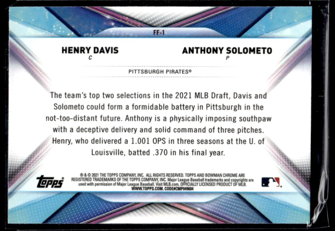 2021 Bowman Draft Franchise Futures Henry Davis/Anthony Solometo #FF-1 card back image
