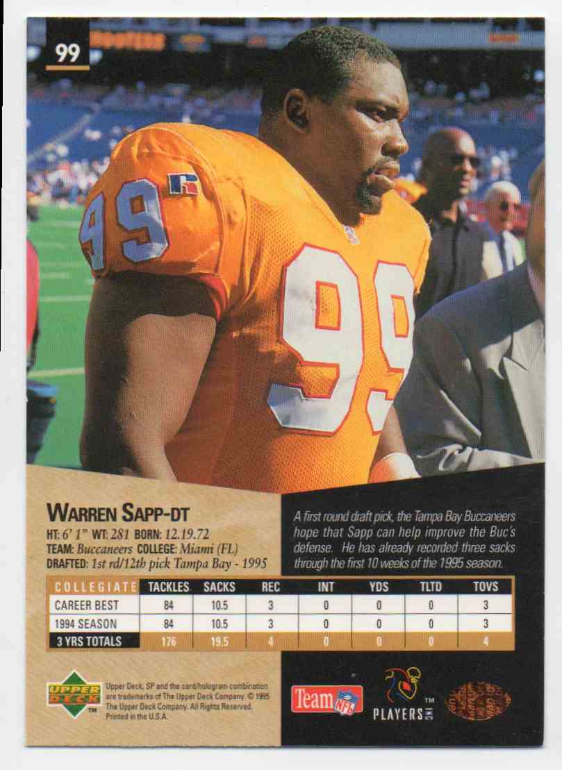 1995 SP Warren Sapp #99 card back image