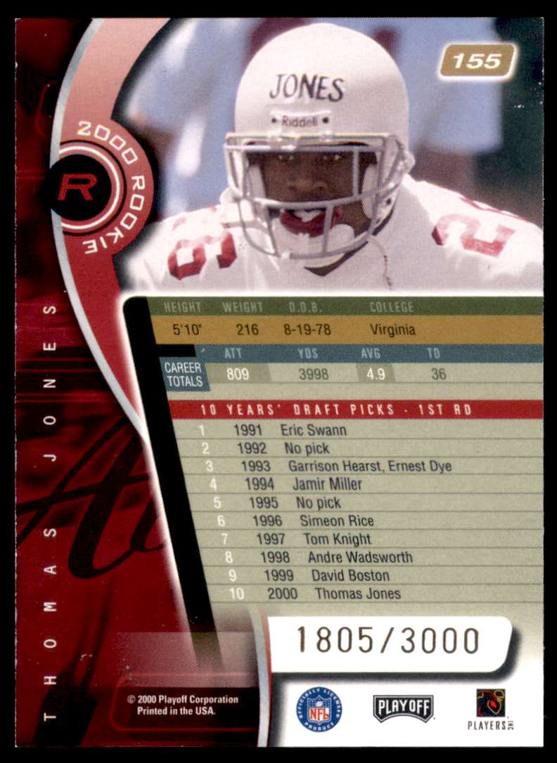 2000 Absolute Thomas Jones RC #155 card back image