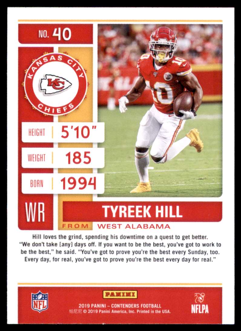 2019 Panini Contenders Tyreek Hill 40 130287 eBay