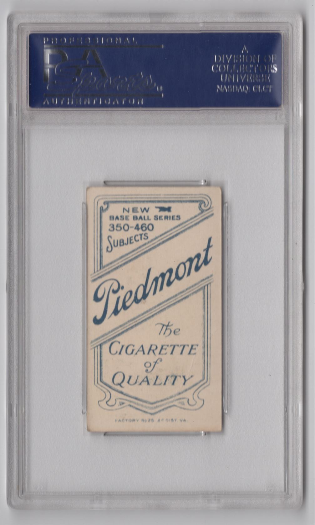 1909 Piedmont White Border Johnny Evers card back image