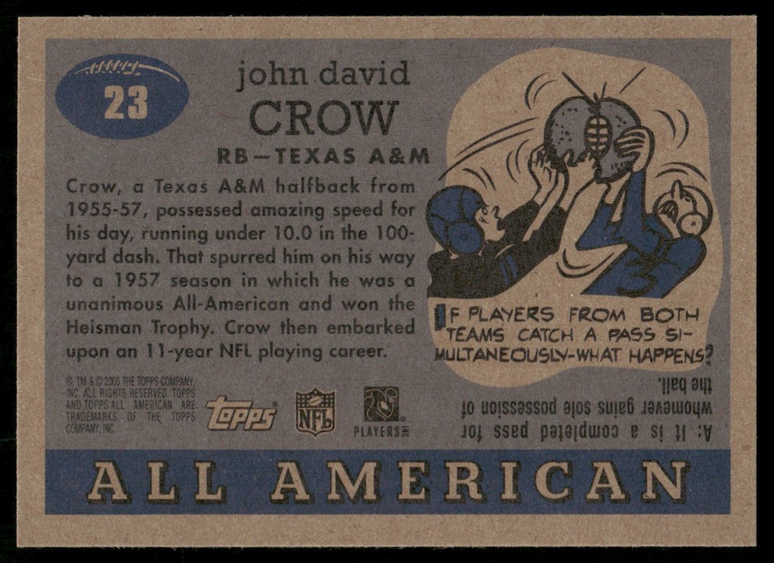 2005 Topps All American John David Crow #23 card back image