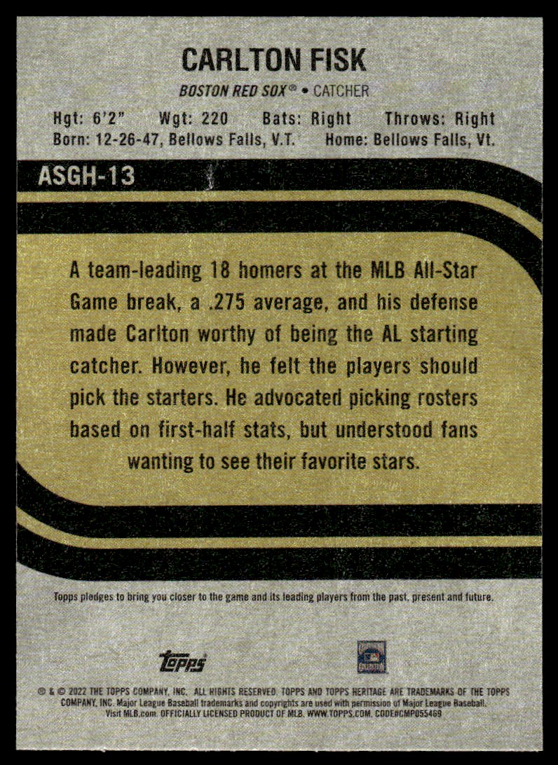 2022 Topps heitage high number Carlton Fisk #ASGH-13 card back image