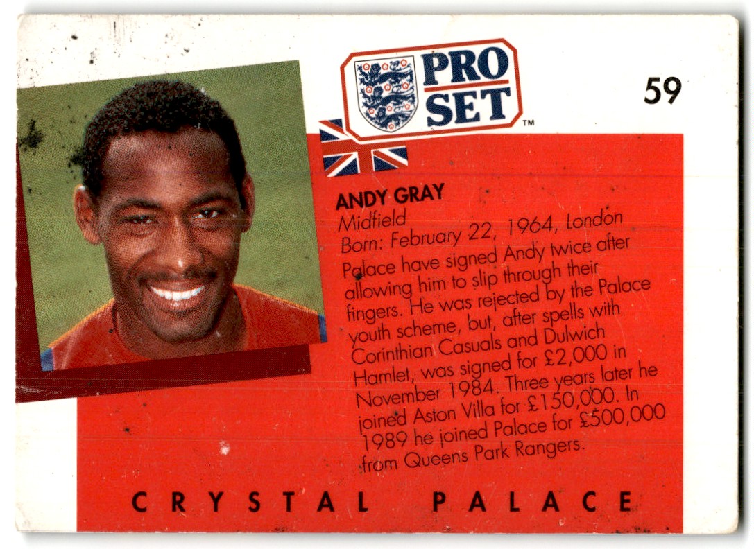 1990 Pro Set Andy Gray #59 card back image