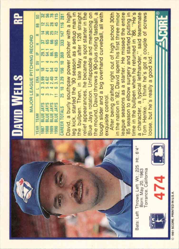 メジャーリーグ　カード　David Wells 1991 Score MLB David Wells #474 | eBay