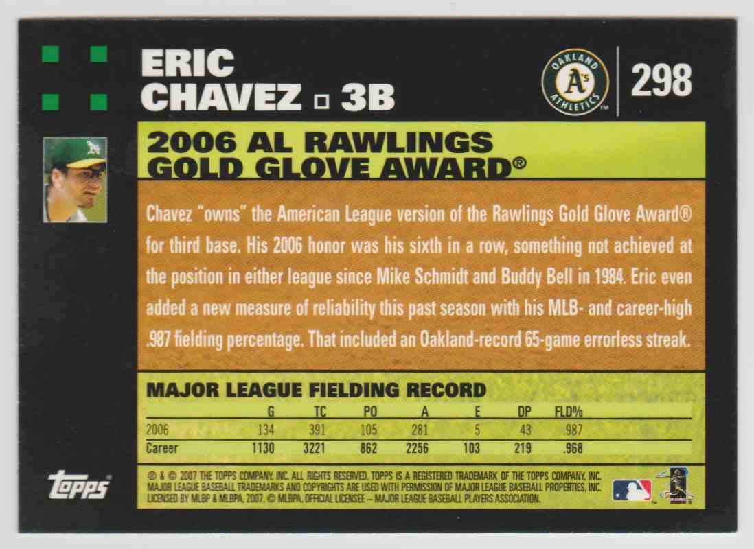 2007 Topps Eric Chavez #298 card back image