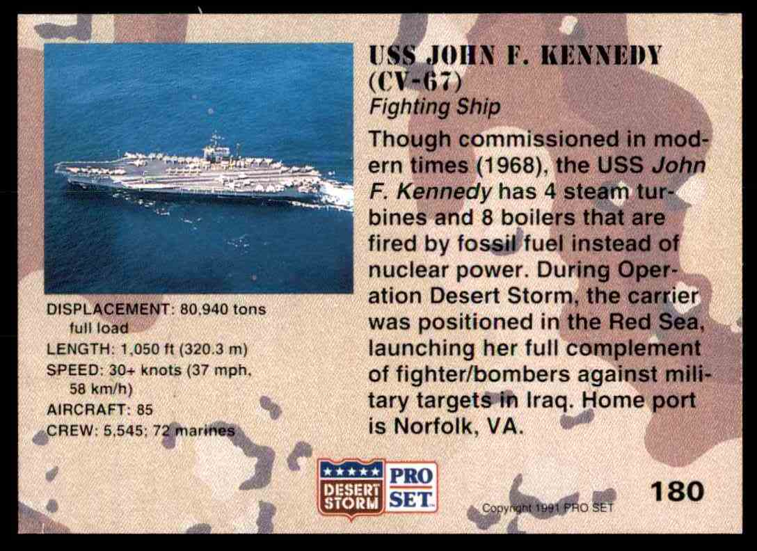 1991 Desert Storm Pro Set Uss John F. Kennedy (Cv-67) #180 card back image