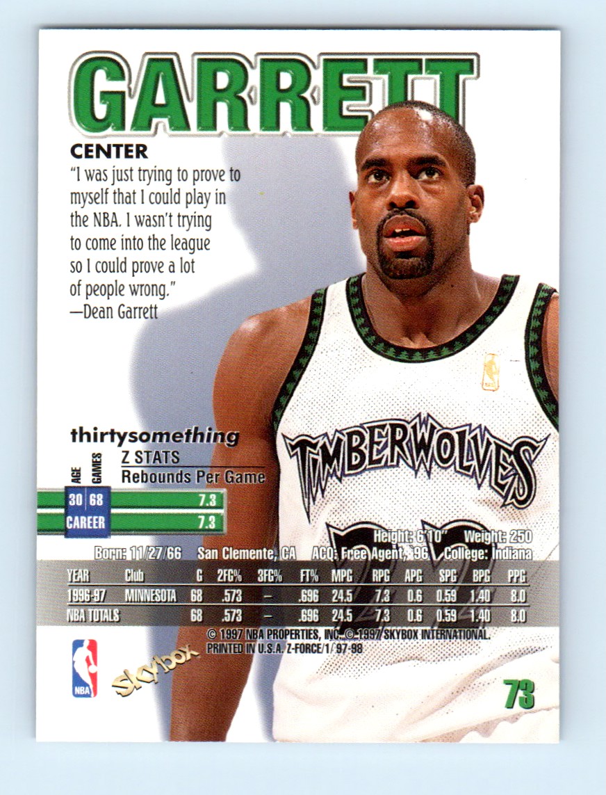 1997-98 SkyBox Z-Force Dean Garrett #73 card back image