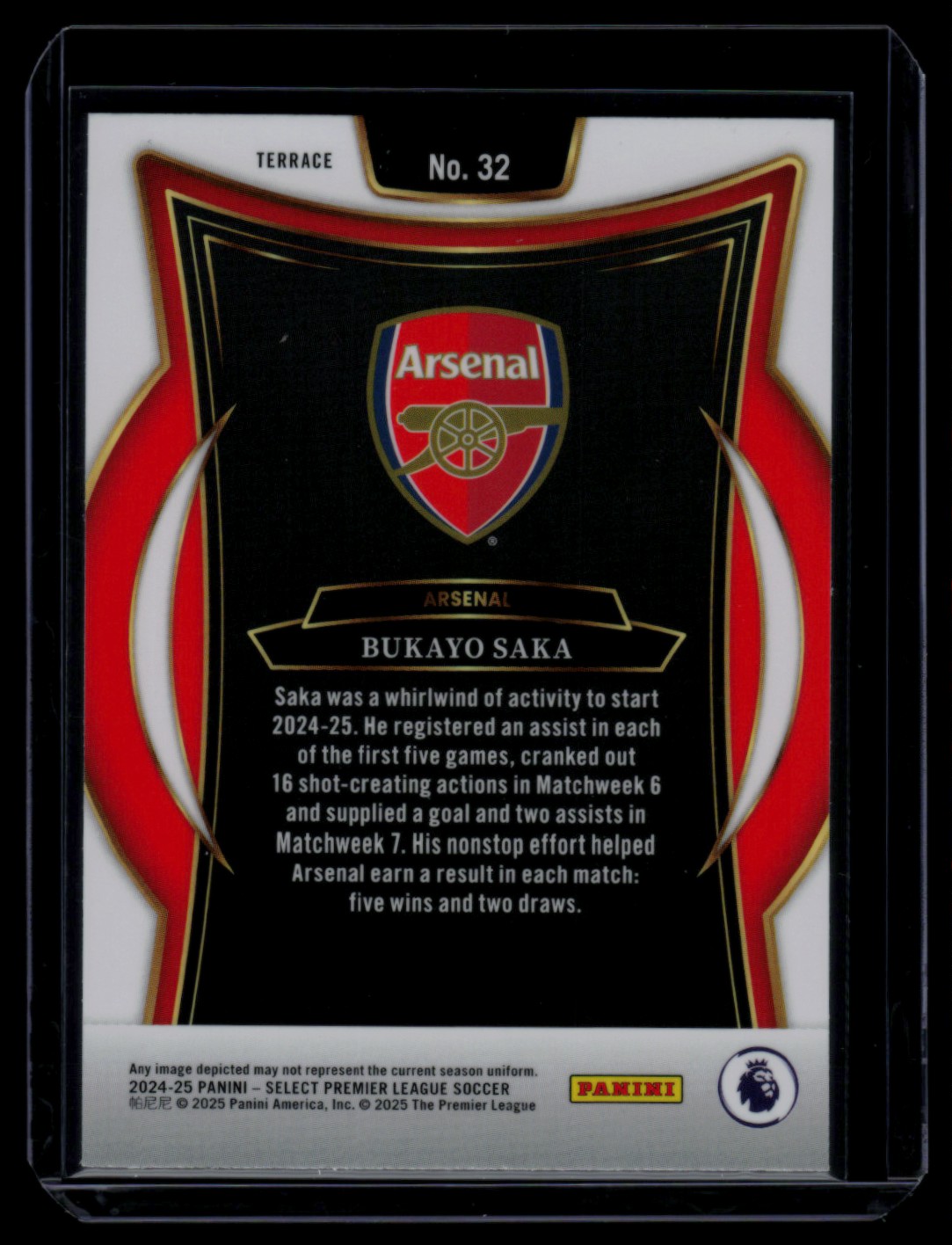 2024 Select Premier League Terrace BUKAYO SAKA #32 card back image