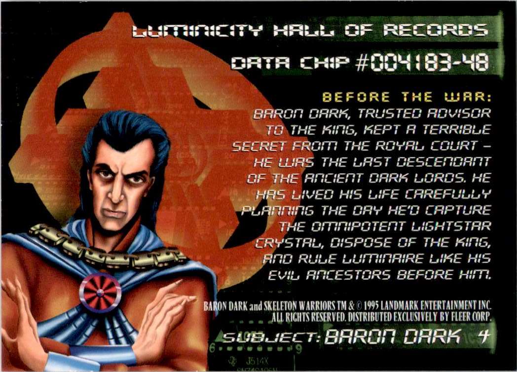 1995 Skeleton Warriors Ultra Baron Dark #4 card back image
