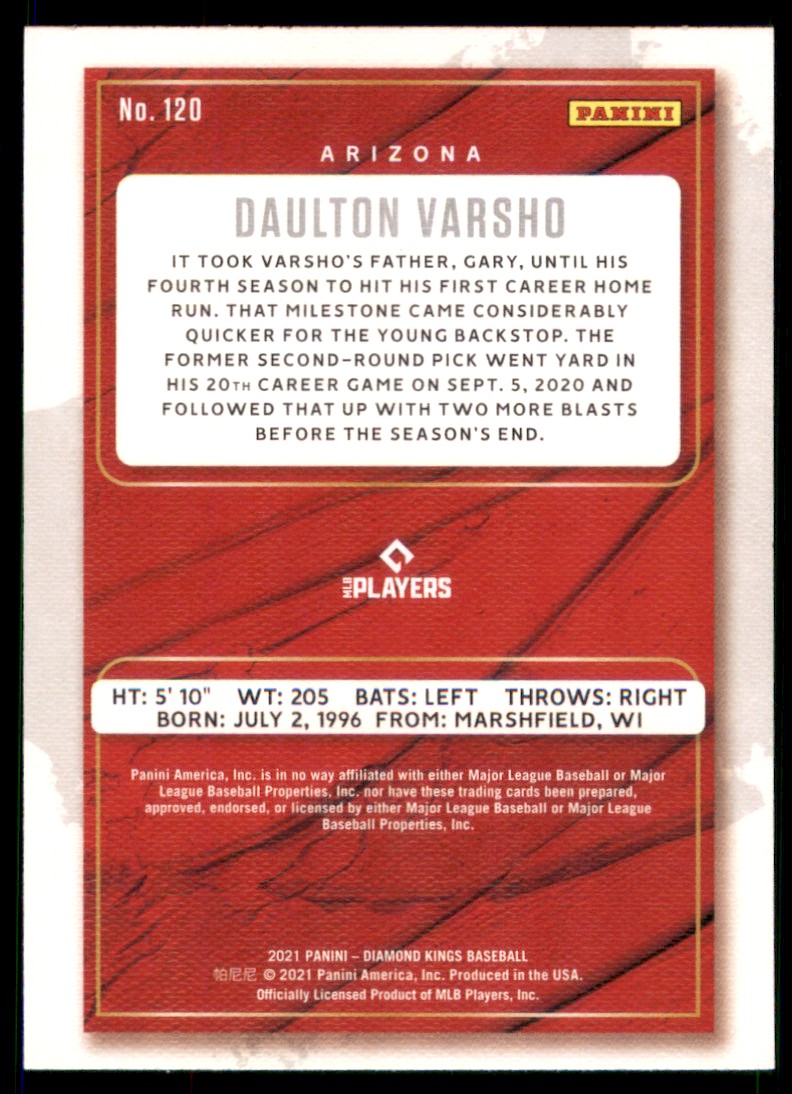 2021 Diamond Kings Daulton Varsho SP RC #120 card back image