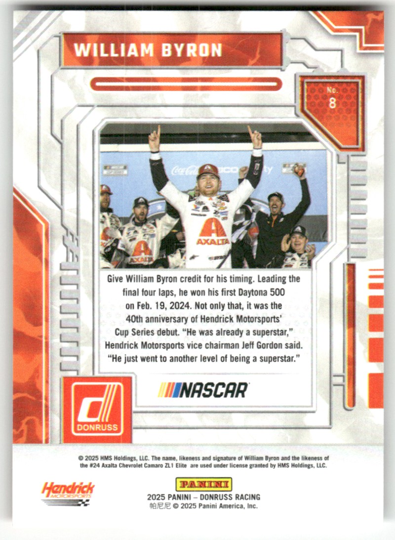 2025 Donruss NASCAR Season Highlights WILLIAM BYRON #8 card back image