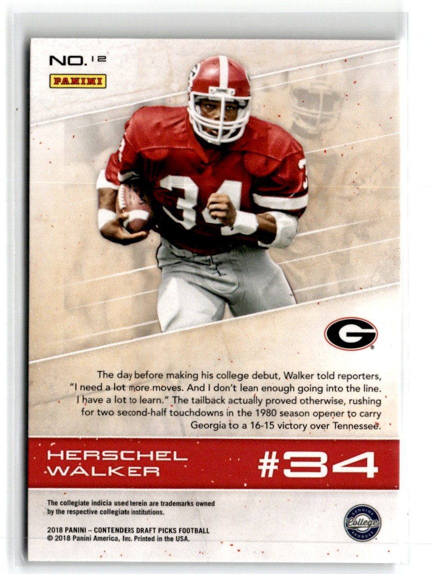 2018 Panini Contenders Draft Picks Old School Colors Herschel Walker #12 card back image