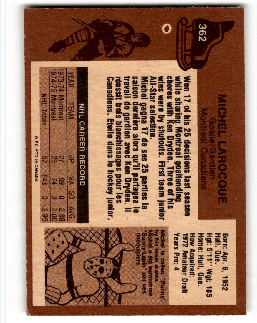 1975-76 O-Pee-Chee Michel Larocque #362 card back image