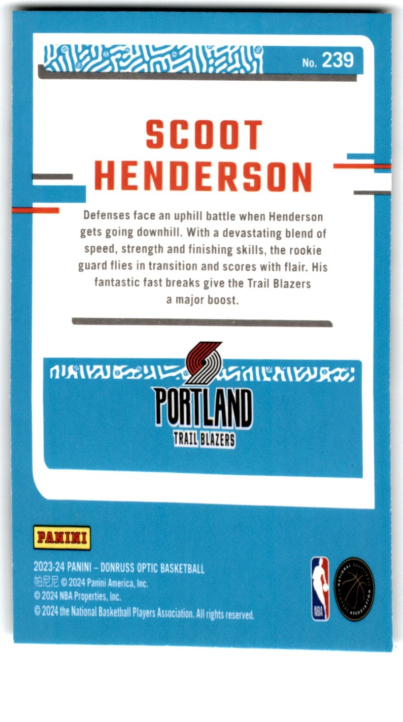 2023-24 Donruss Optic Scoot Henderson #239 card back image