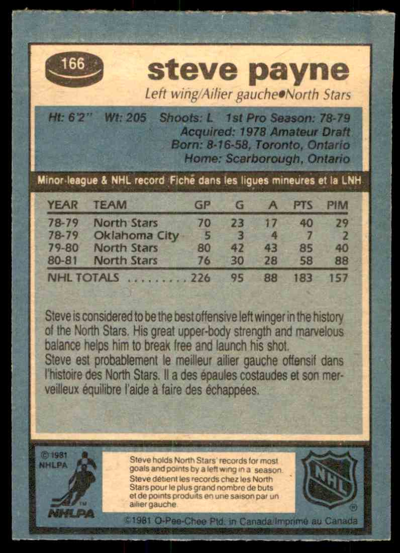 1981-82 O-Pee-Chee Steve Payne #166 card back image