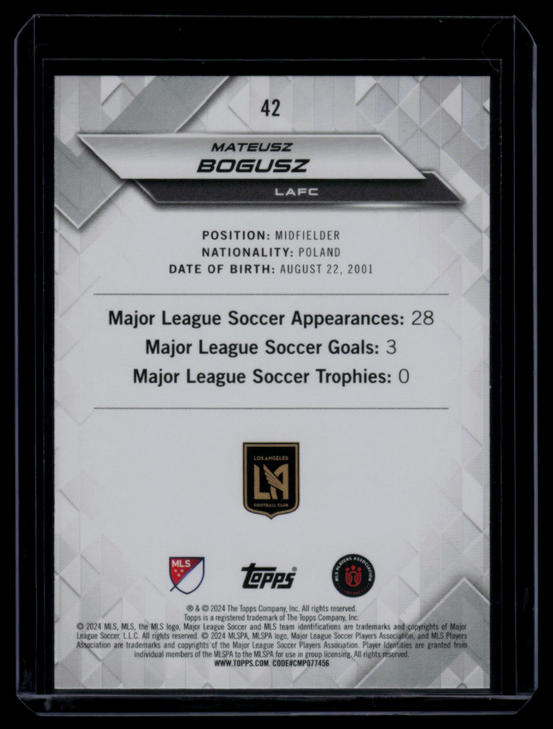 2024 Topps MLS Superstars Yellow Common Mateusz Bogusz #42 card back image