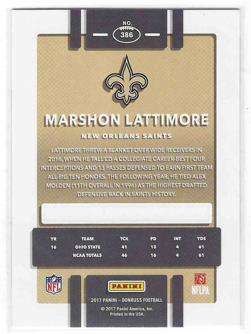 2017 Donruss #386 Marshon Lattimore New Orleans Saints Rookie Football Card 