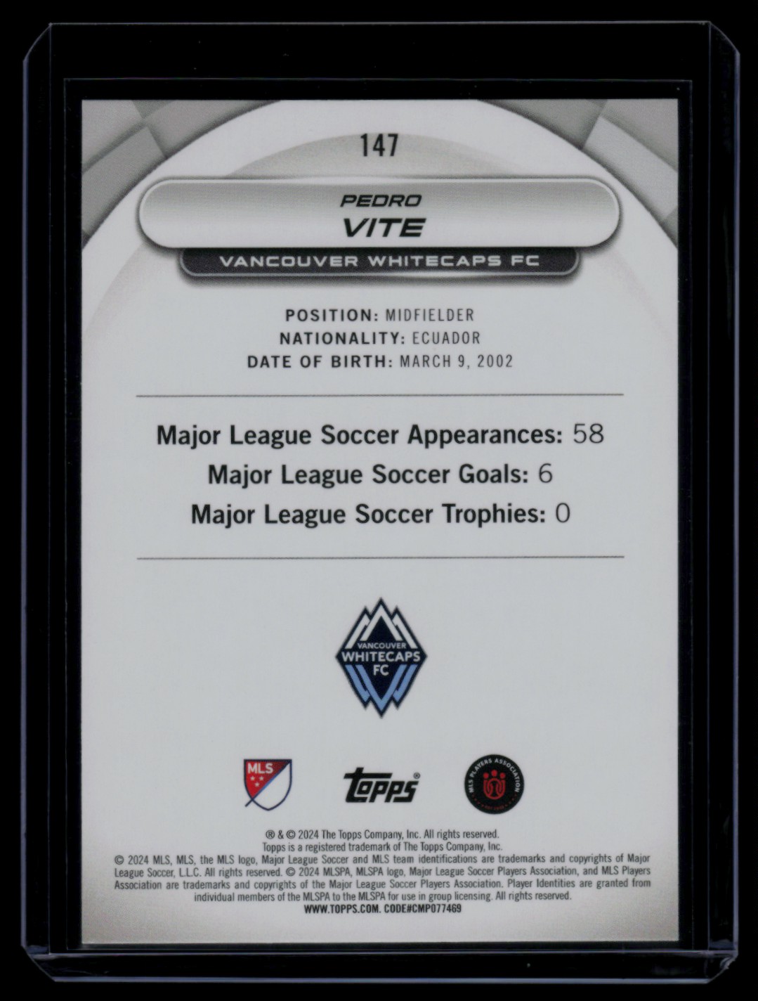2024 Topps MLS Superstars Yellow Common Pedro Vite #147 card back image
