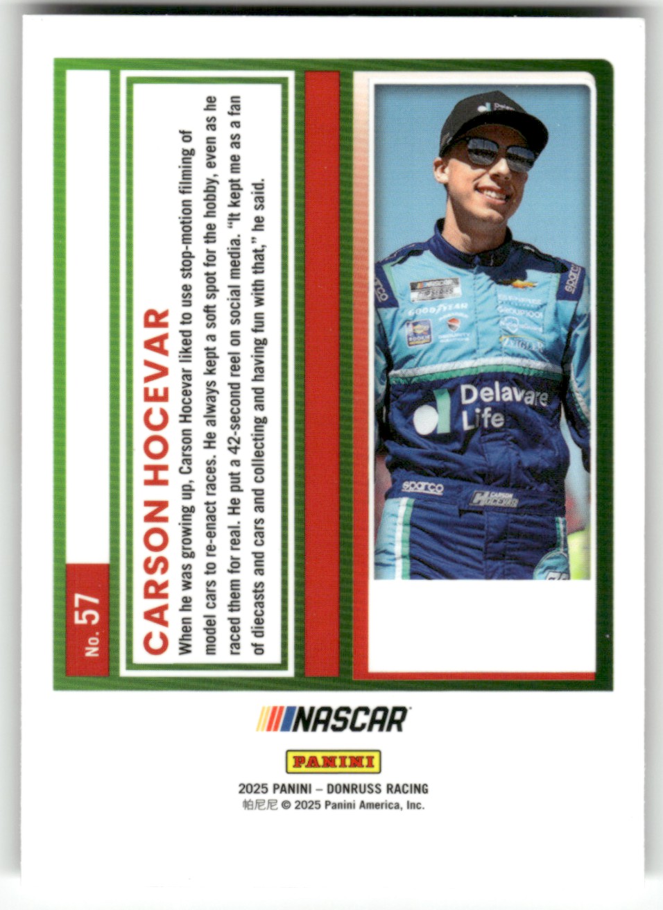 2025 Donruss NASCAR Optic CARSON HOCEVAR #57 card back image