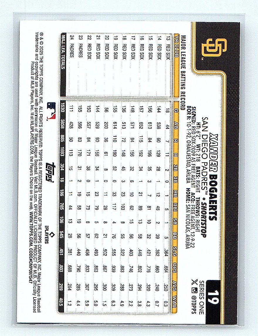 2025 Topps Xander Bogaerts #19 card back image