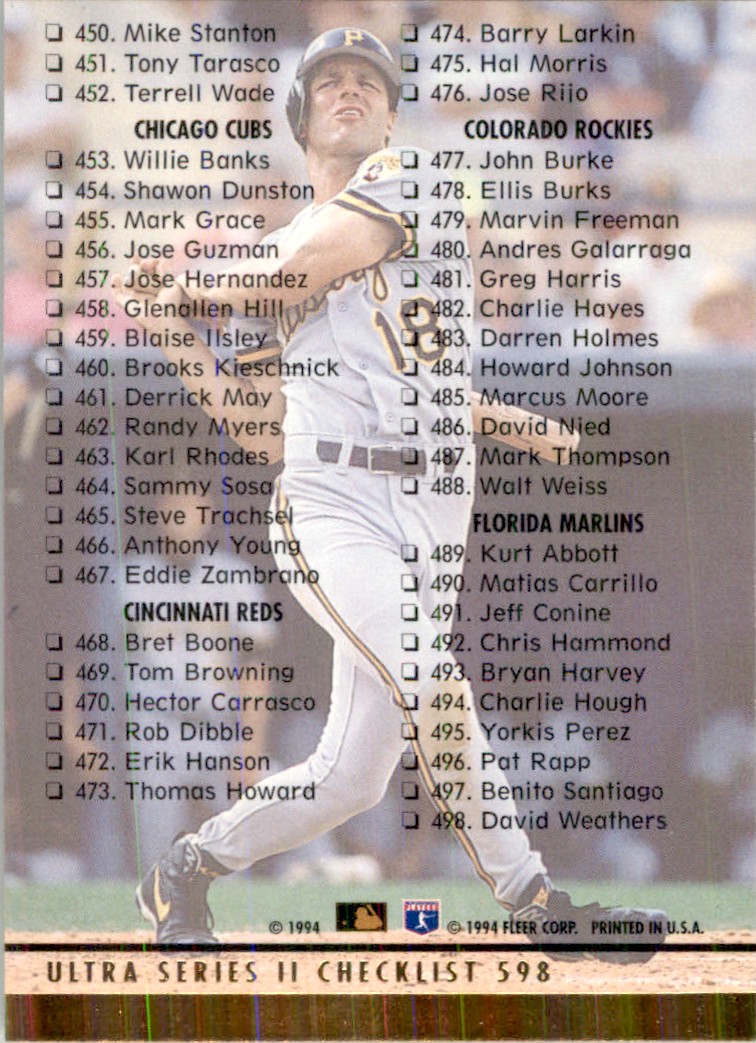 1994 Fleer Ultra Series II Checklist #598 card back image