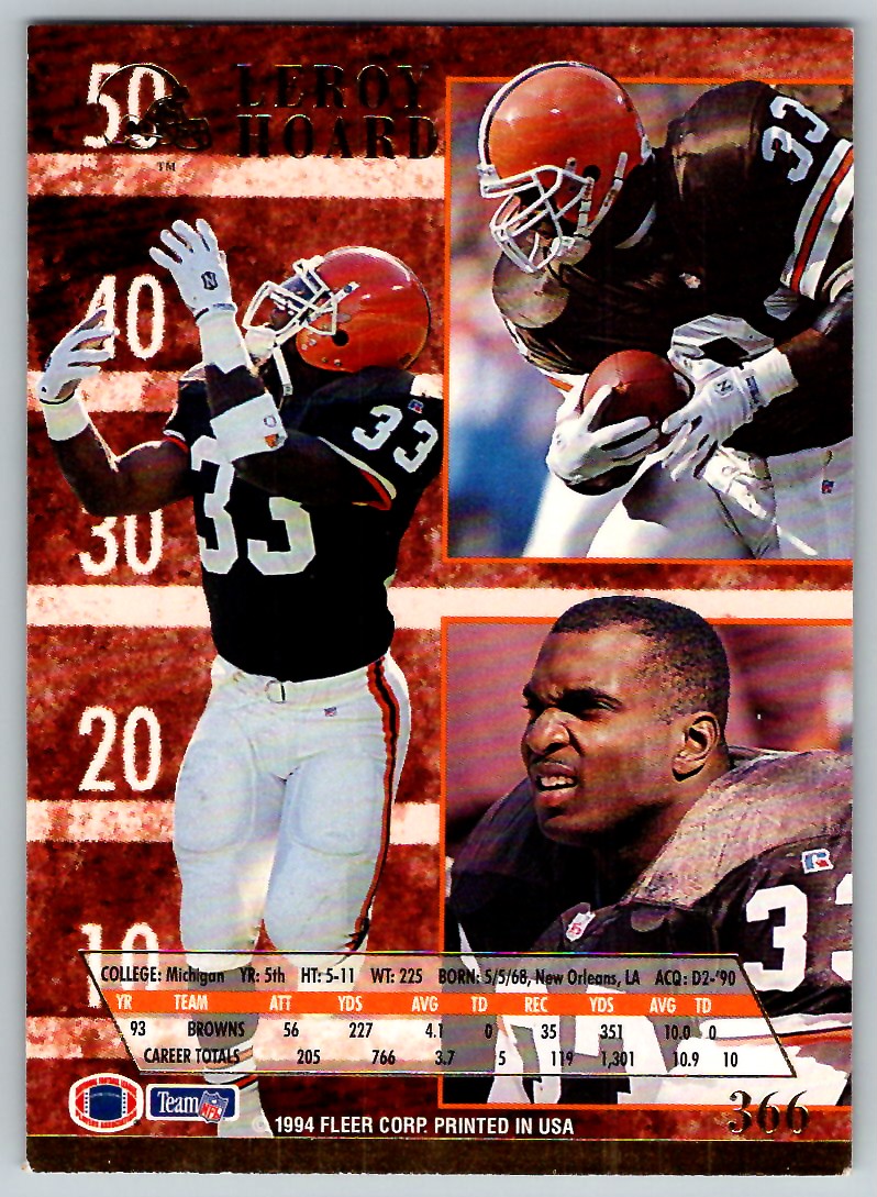 1994 ULTRA LEROY HOARD CLEVELAND BROWNS #366 | eBay