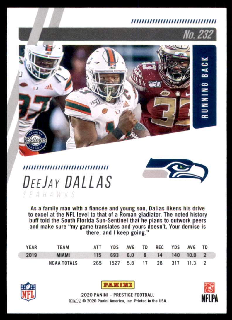 2020 Prestige DeeJay Dallas RC #232 card back image
