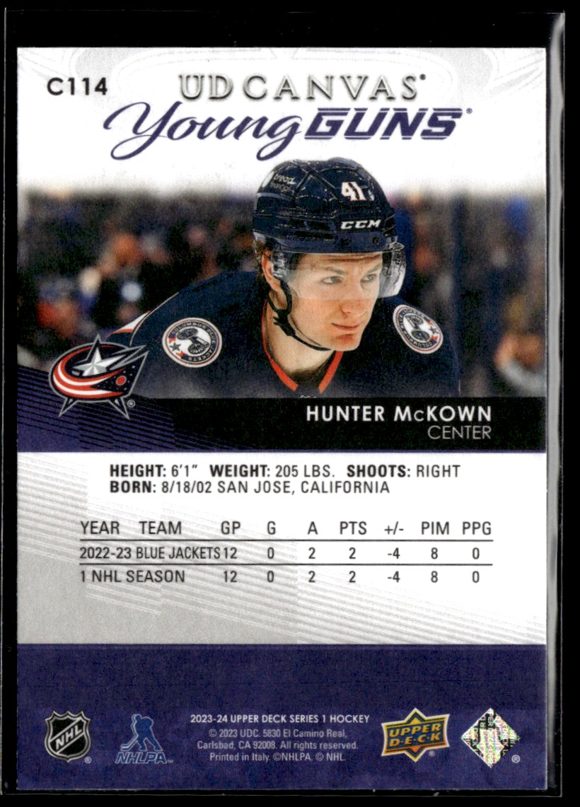 2023-24 UD Canvas - Young Guns YG Hunter McKown #C114 card back image