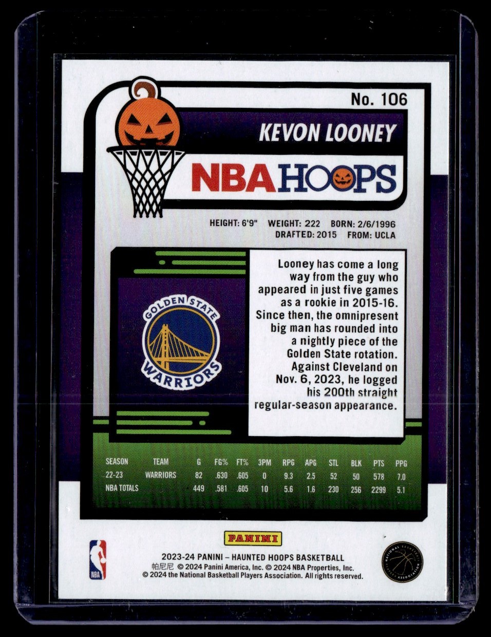 2024-25 NBA Hoops Kevon Looney #106 card back image