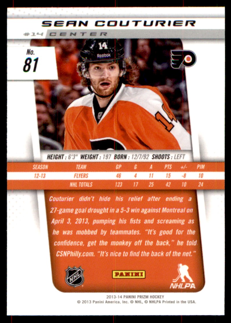 2013-14 Panini Prizm Sean Couturier #81 card back image