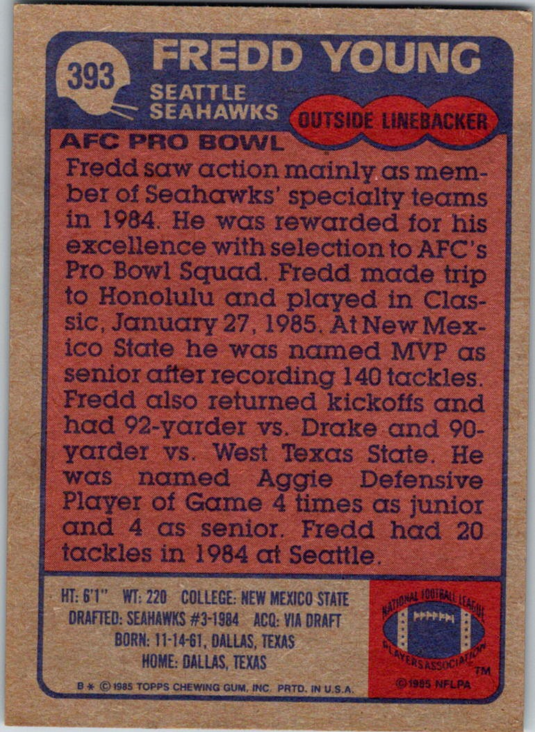 1985 Topps Fredd Young #393 card back image