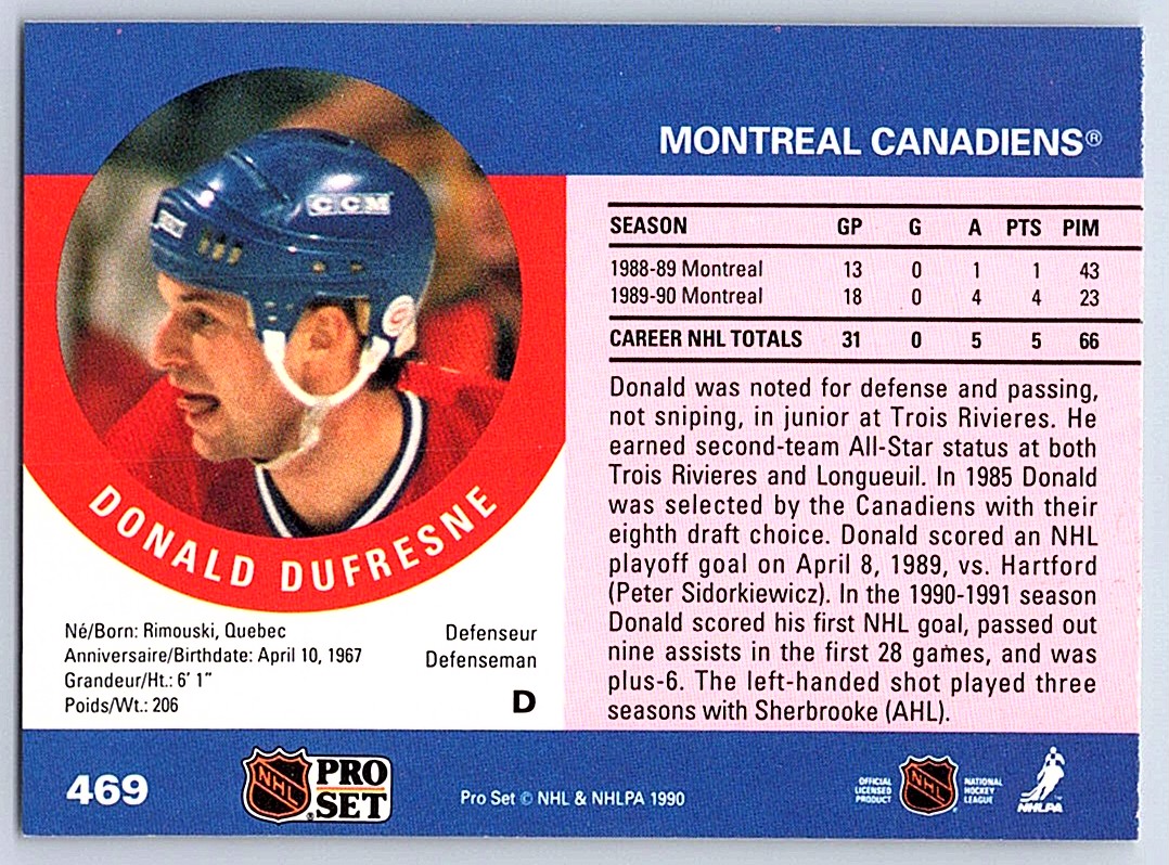 1990-91 Pro Set Donald Dufresne #469 card back image