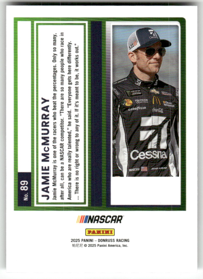 2025 Donruss NASCAR Optic JAMIE MCMURRAY #89 card back image