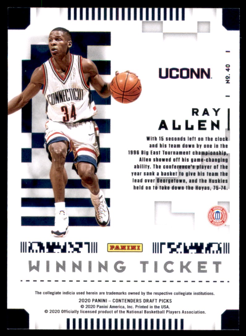 2020-21 Panini Contenders Draft Picks Winning Tickets Ray Allen #40 card back image
