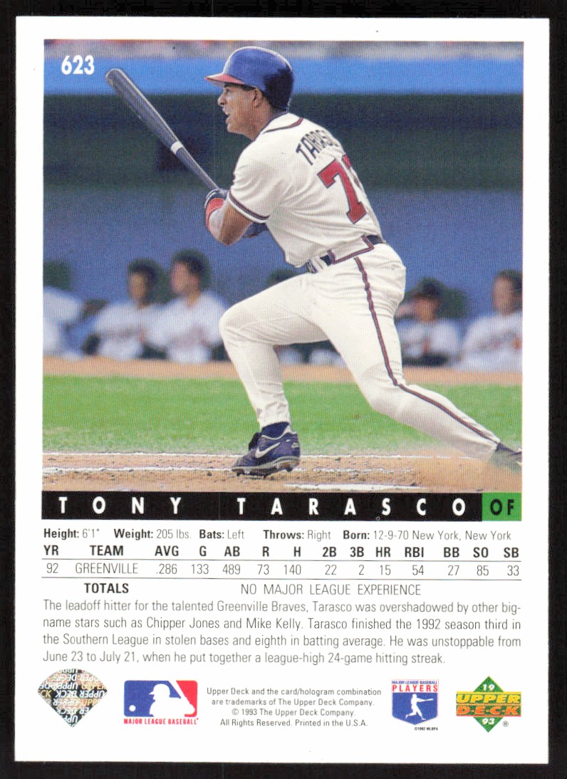 1993 Upper Deck Tony Tarasco #623 card back image