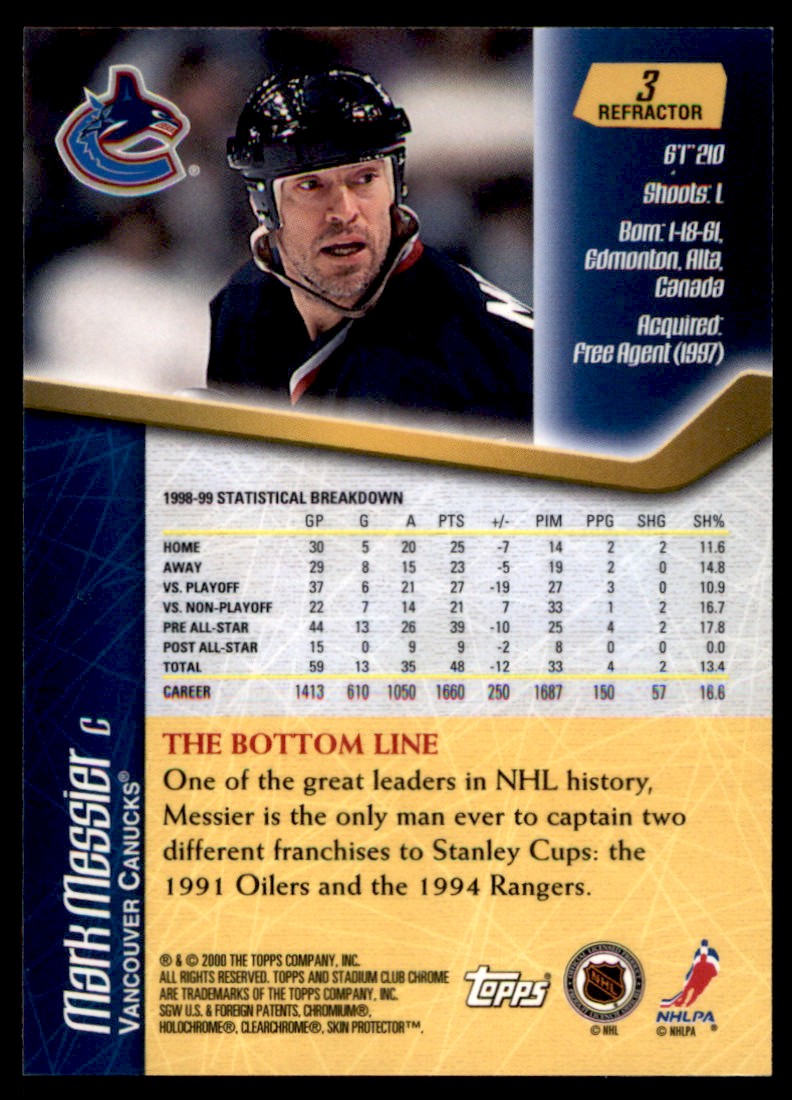 1999-00 Stadium Club Chrome Mark Messier #3 card back image