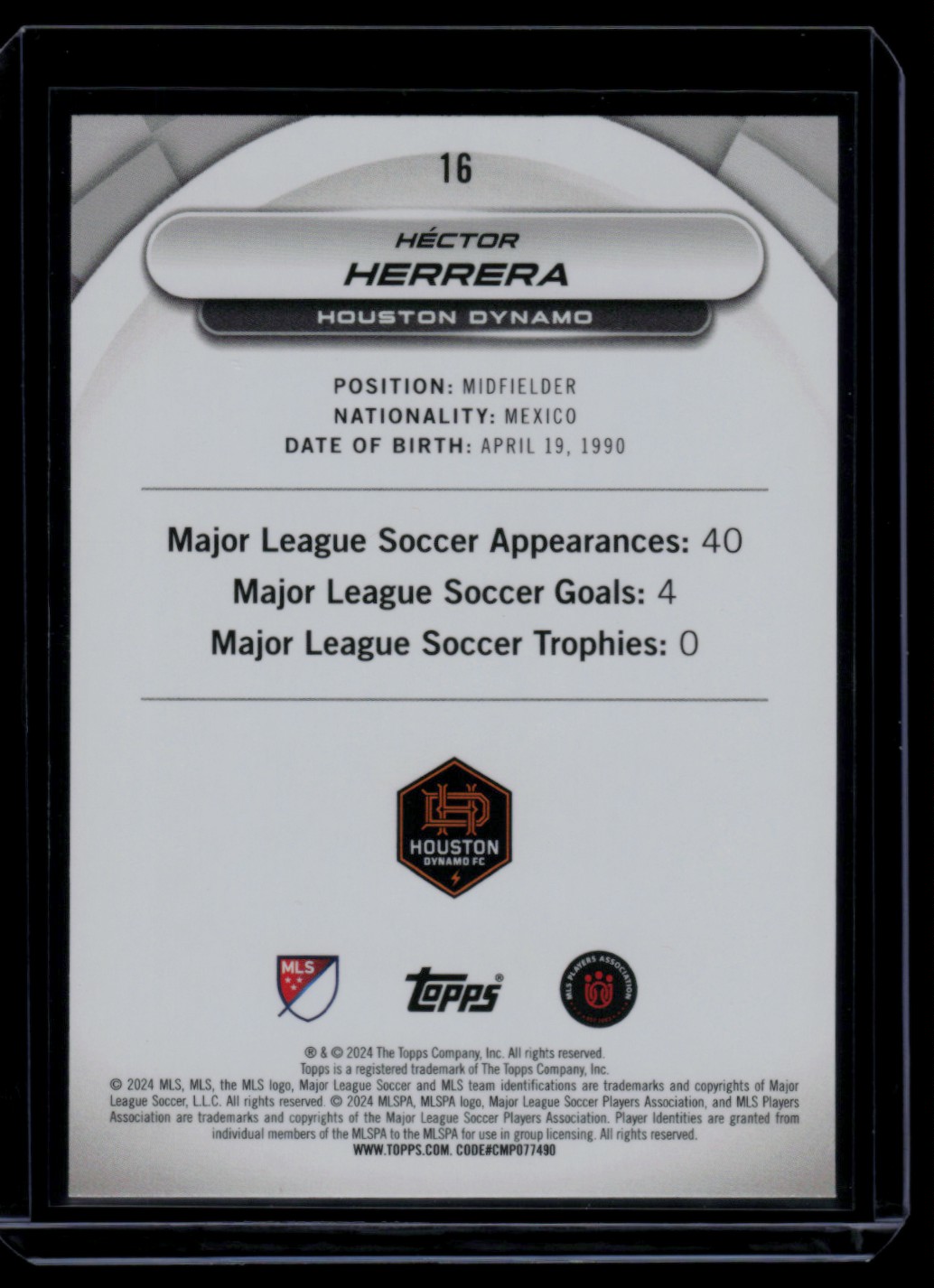2024 Topps MLS Superstars Yellow Common Hector Herrera #16 card back image