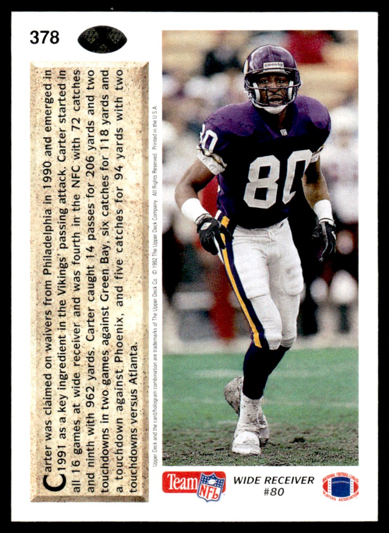 1992 Upper Deck Cris Carter #378 card back image