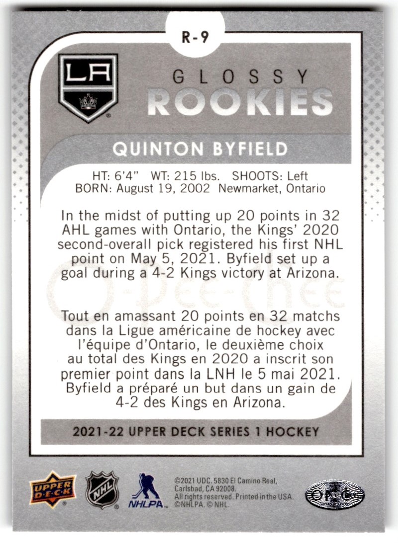 2021-22 O-pee-Chee Glossy Silver Quinton Byfield #R-9 card back image