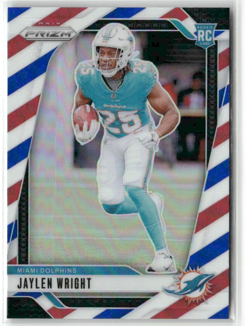 Jaylen Wright RC 2024 Paninii Prizm Red White Blue Miami Dolphins #348