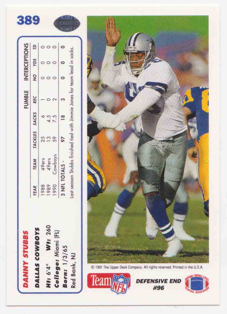 1991 Upper Deck Danny Stubbs #389 card back image