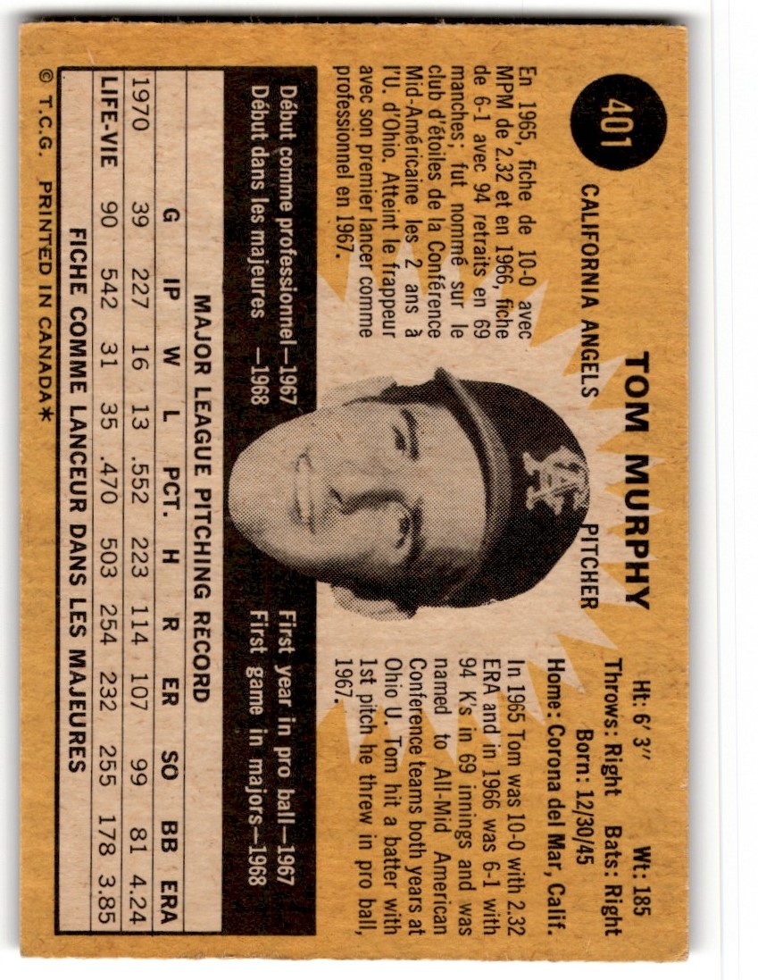 1971 O-Pee-Chee Tom Murphy #401 card back image