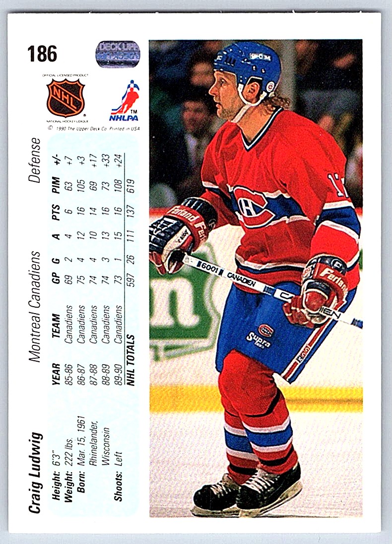 1990-91 Upper Deck Craig Ludwig #186 card back image