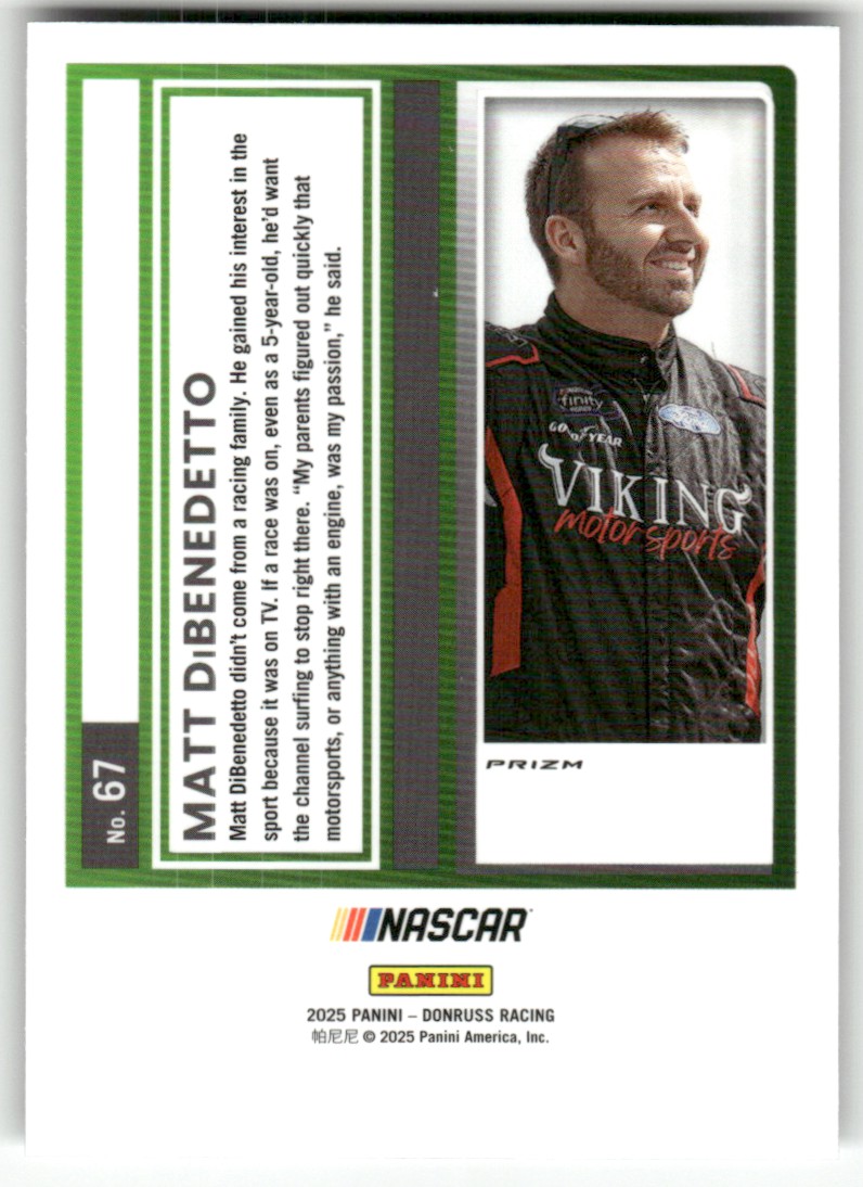 2025 Donruss NASCAR Optic Silver Holo MATT DIBENEDETTO #67 card back image