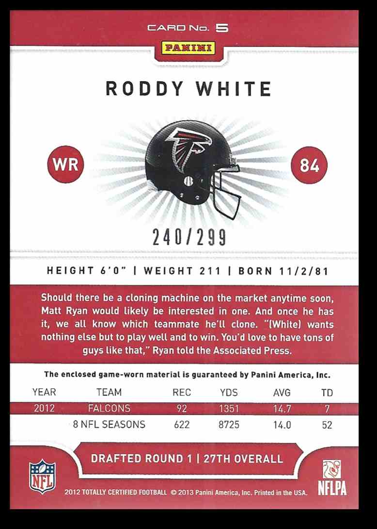 2012 Totally Certified Roddy White #5 card back image