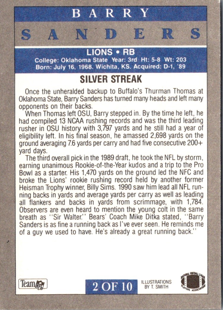 1991 Fleer Pro-Visions Barry Sanders #2 card back image